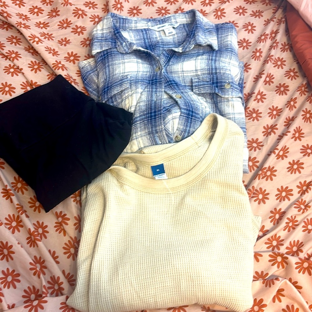 A old navy flannel and sweater set with a pair of forever21 leggings